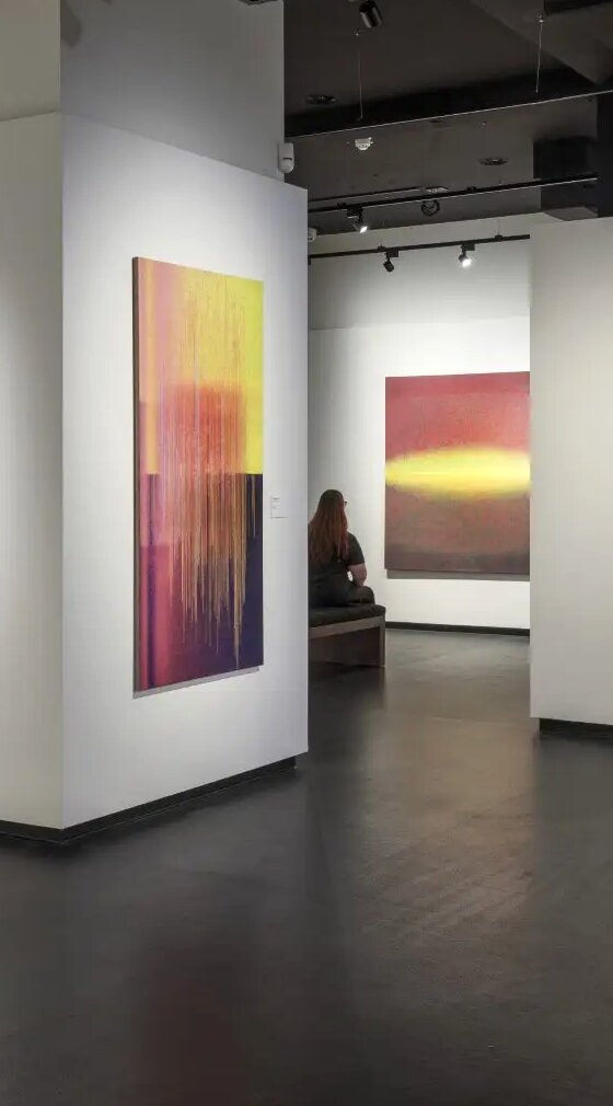 Provisional image: exhibition space with large paintings on freestanding walls