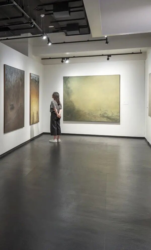 Provisional image: visitor viewing paintings in a museum exhibition